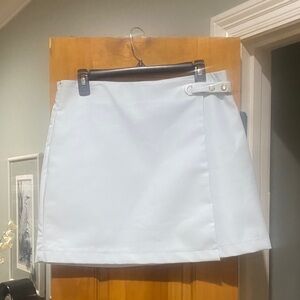 Alya Light Blue Mini faux leather Skirt with Belt Detail